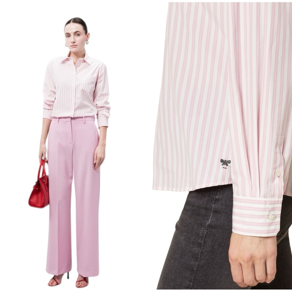 Weekend Max Mara Button-Up Shirt Women Pink White Stripes Size 16 NWT - Picture 4 of 9